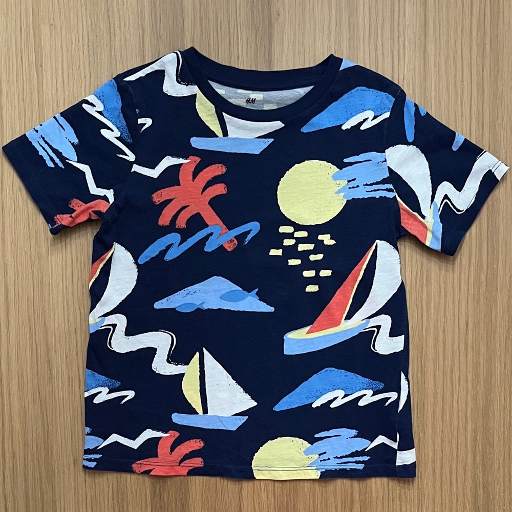 H&M, kids nautical printed T-shirts, blue, red, yellow size 5/6, runs smaller